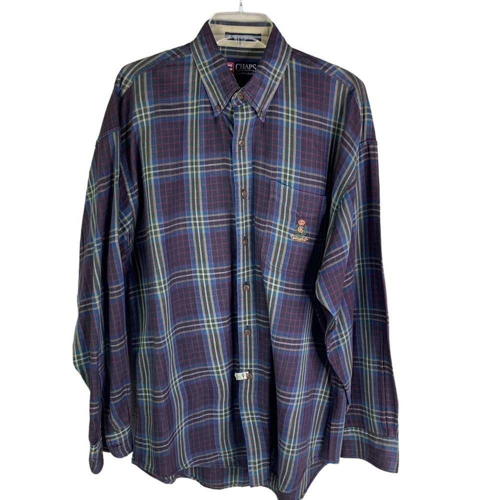 CHAPS Ralph Lauren Plaid Casual Button Down Shirt Size Large EUC